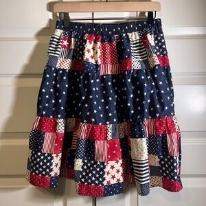 Vintage Wildfire Americana Patchwork Tiered Ruffle Skirt, Women's Size Large